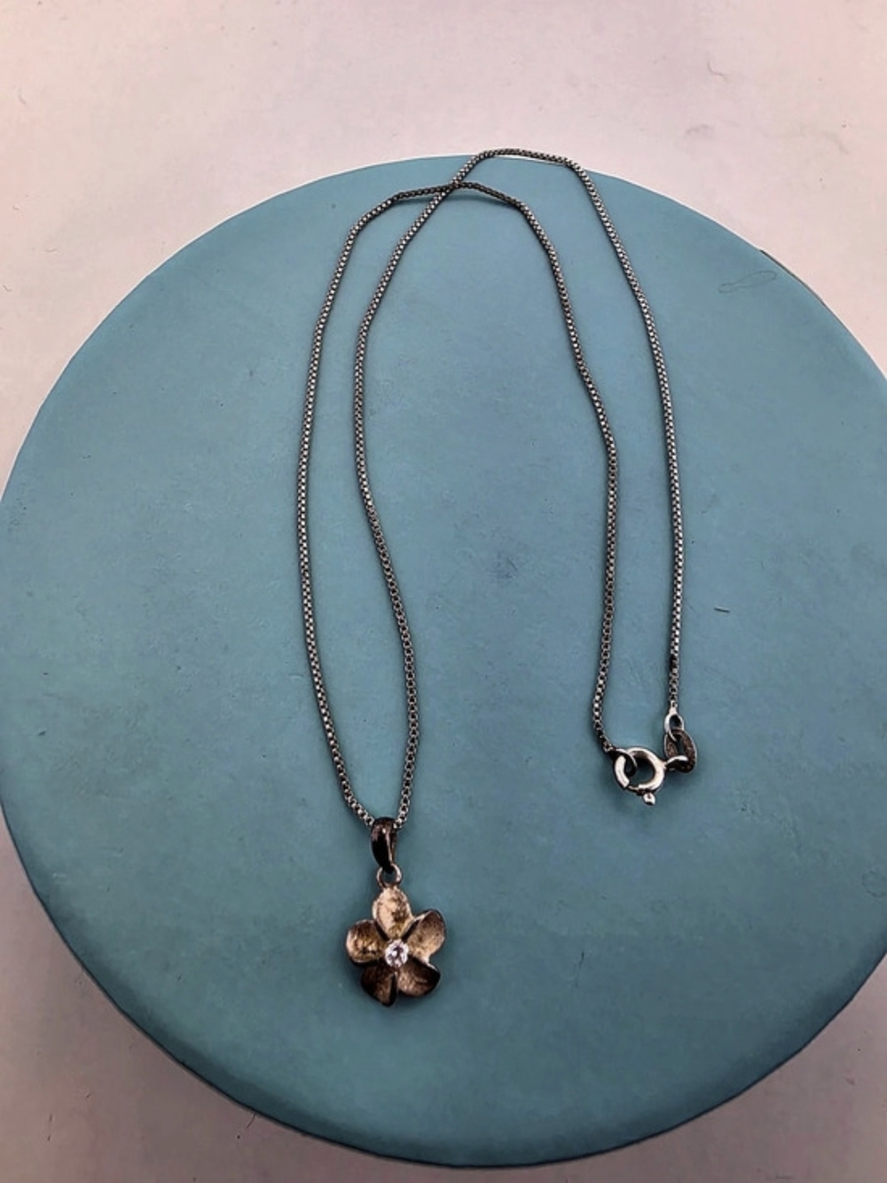 ✨ Sterling Silver Plumeria Flower Pendant Necklace CZ Accent Box Chain 925 ✨